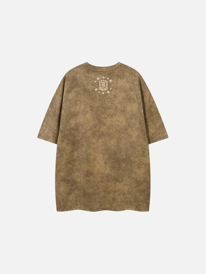 Washed graphic t-shirt with stars and emblem design