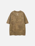 Washed graphic t-shirt with stars and emblem design