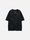 Washed graphic t-shirt with stars and emblem design