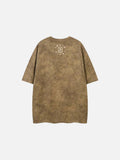 Washed graphic t-shirt with stars and emblem design