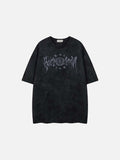 Washed graphic t-shirt with stars and emblem design