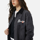 DAXUEN Washed grey long-sleeved button-up shirt with bowling graphics