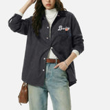 DAXUEN Washed grey long-sleeved button-up shirt with bowling graphics