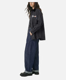 DAXUEN Washed grey long-sleeved button-up shirt with bowling graphics