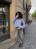 DAXUEN washed grey oversized wide-leg denim jeans — model photo
