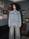 DAXUEN washed grey oversized wide-leg denim jeans — model photo