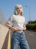 DAXUEN grey panelled relaxed-fit t-shirt — model photo