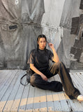 DAXUEN grey panelled relaxed-fit t-shirt — model photo
