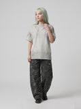 DAXUEN grey panelled relaxed-fit t-shirt — model photo