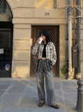Washed Grey Wide-Leg Denim Jeans