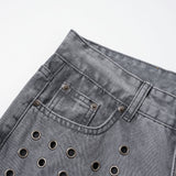DAXUEN washed grey wide-leg grommet denim jeans