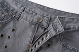 DAXUEN washed grey wide-leg grommet denim jeans