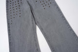 DAXUEN washed grey wide-leg grommet denim jeans