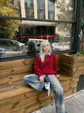 DAXUEN Wide-leg high-waisted jeans in medium blue denim — model photo