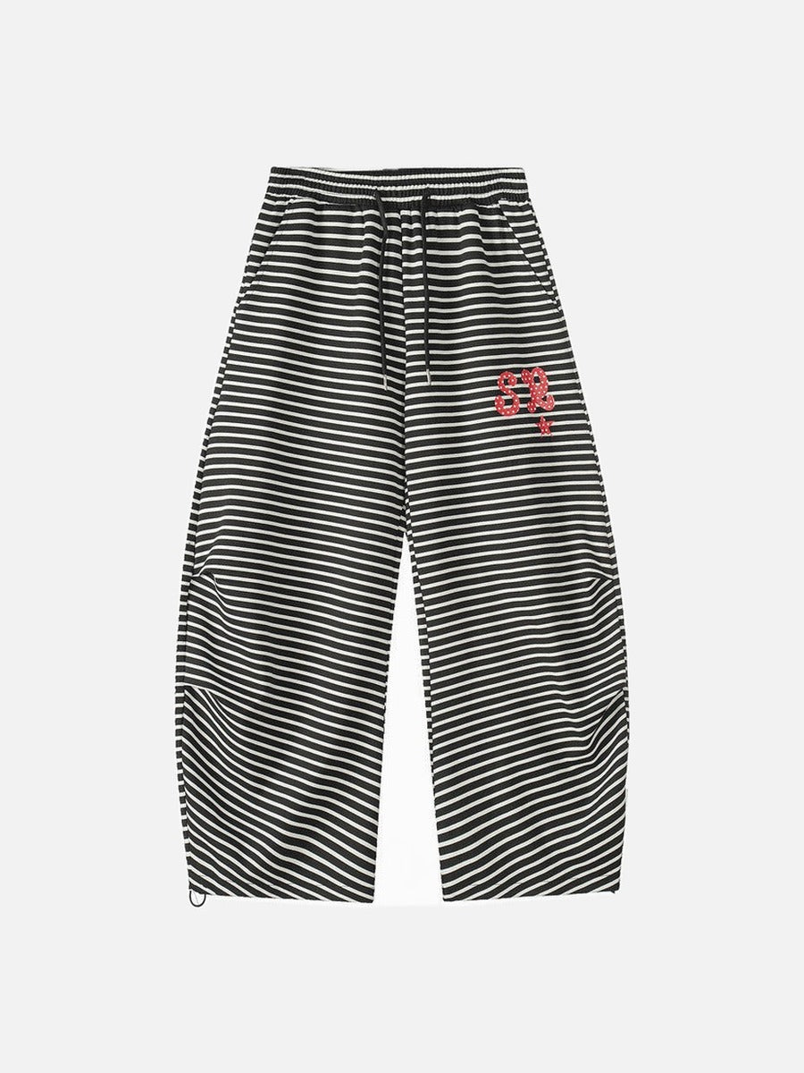 DAXUEN Black and white striped wide-leg track pants