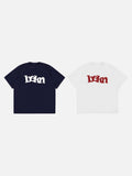 DAXUEN navy blue oversized wavy wordmark graphic T-shirt