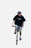 DAXUEN navy blue oversized wavy wordmark graphic T-shirt