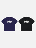 DAXUEN navy blue oversized wavy wordmark graphic T-shirt