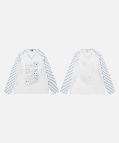 DAXUEN Whimsical cartoon animal V-neck long-sleeved top
