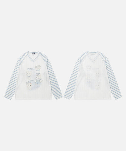 DAXUEN Whimsical cartoon animal V-neck long-sleeved top