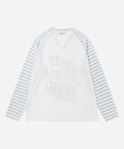 DAXUEN Whimsical cartoon animal V-neck long-sleeved top