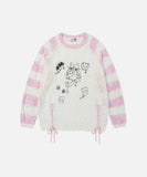 DAXUEN Long-sleeved knitted sweater with cat graphic