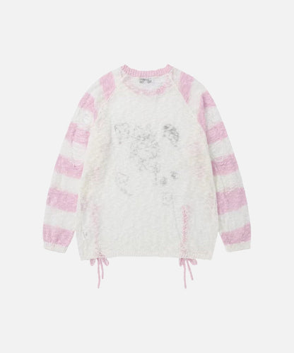 DAXUEN Long-sleeved knitted sweater with cat graphic