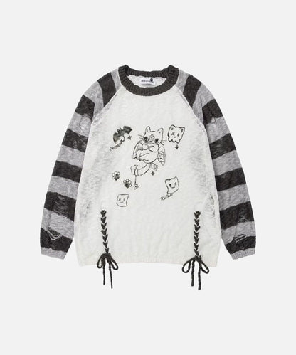 DAXUEN Long-sleeved knitted sweater with cat graphic