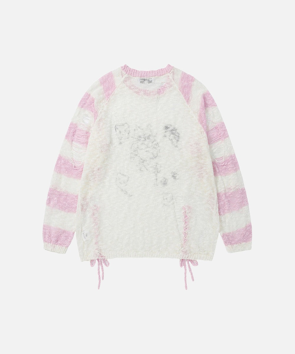 DAXUEN Long-sleeved knitted sweater with cat graphic