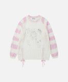 DAXUEN Long-sleeved knitted sweater with cat graphic