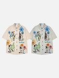 DAXUEN Short-sleeved button-up shirt with cat print