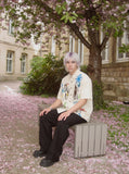DAXUEN Whimsical Cat Print Button-Up Shirt | DAXUEN — model photo