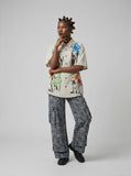 DAXUEN Whimsical Cat Print Button-Up Shirt | DAXUEN — model photo