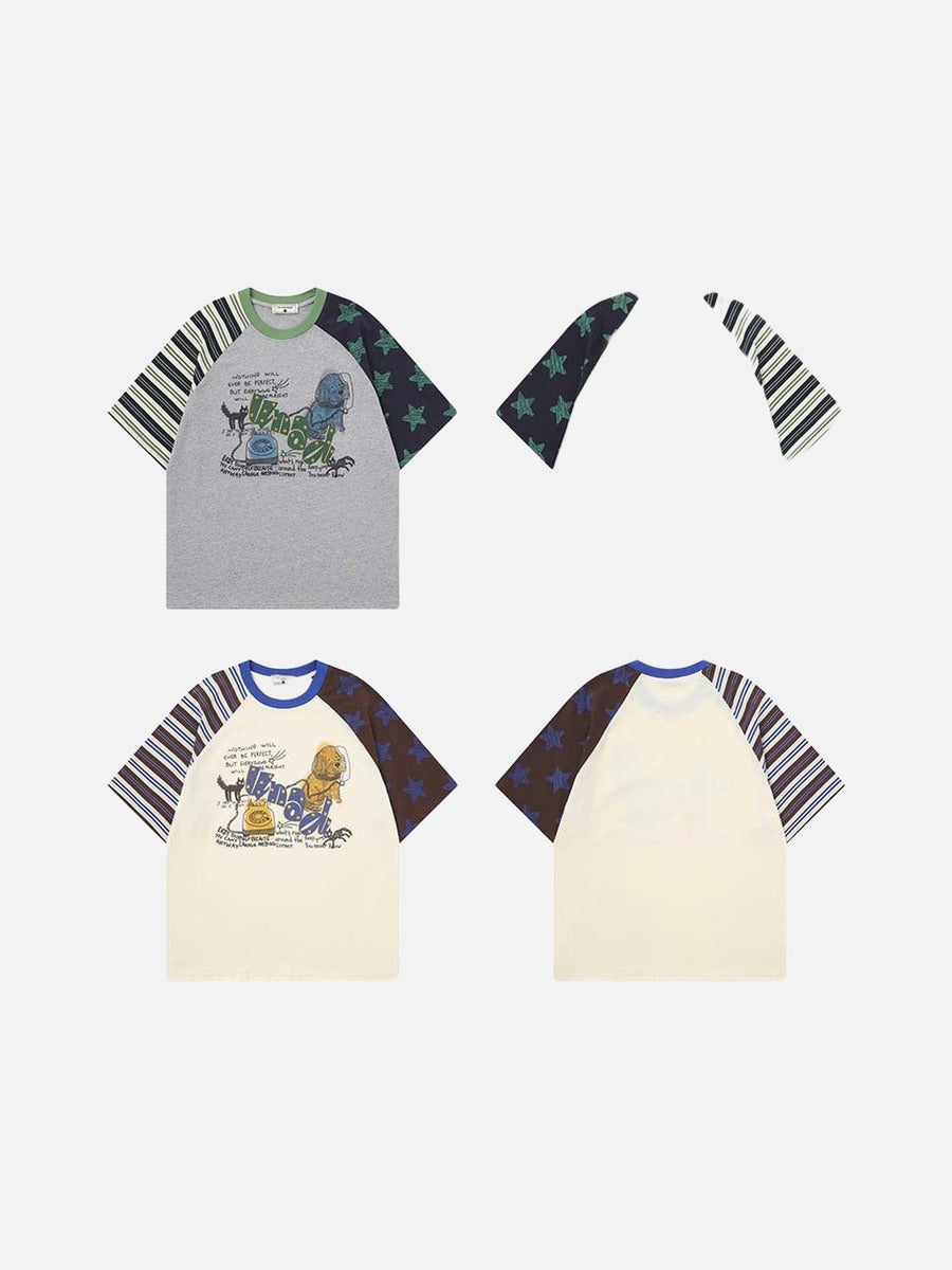 Graphic raglan t-shirt with dog and cat design