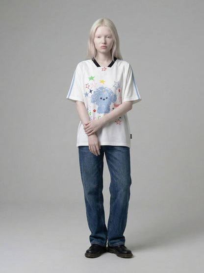 DAXUEN Short-sleeved casual t-shirt with dog graphic — model photo