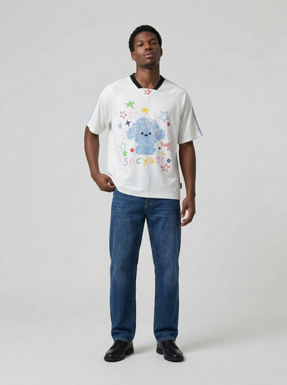 DAXUEN Short-sleeved casual t-shirt with dog graphic — model photo