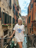 DAXUEN Short-sleeved casual t-shirt with dog graphic — model photo