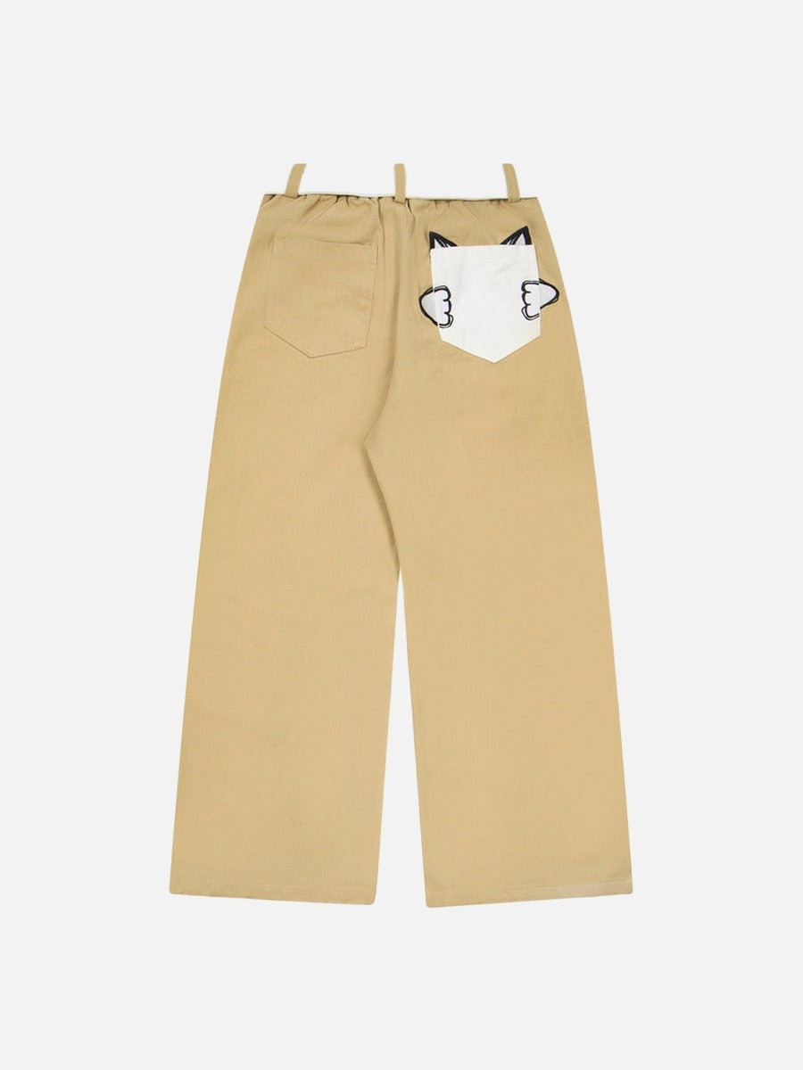 DAXUEN Khaki wide-leg trousers with whimsical graphics