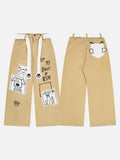 DAXUEN Khaki wide-leg trousers with whimsical graphics
