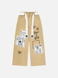 DAXUEN Khaki wide-leg trousers with whimsical graphics