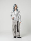 DAXUEN white horizontal stripe relaxed Henley shirt — model photo