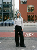 DAXUEN white horizontal stripe relaxed Henley shirt — model photo
