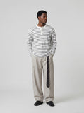 DAXUEN white horizontal stripe relaxed Henley shirt — model photo