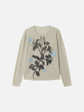 Dark Botanical Print V-Neck Knit Top