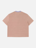 Peach Striped Henley Short Sleeve T-Shirt