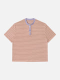 Peach Striped Henley Short Sleeve T-Shirt