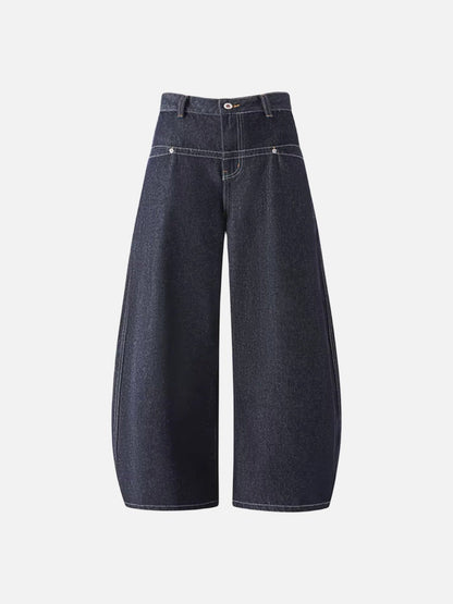 High-waisted wide-leg denim jeans