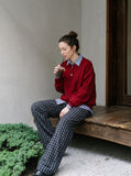 DAXUEN black and white checkered wide-leg pants — model photo