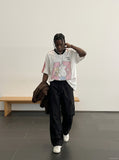 DAXUEN black wide-leg cargo pants with pockets — model photo