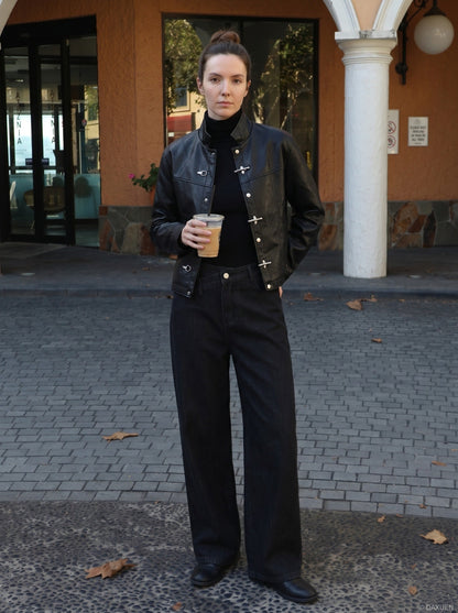 DAXUEN Wide-leg black denim jeans — model photo